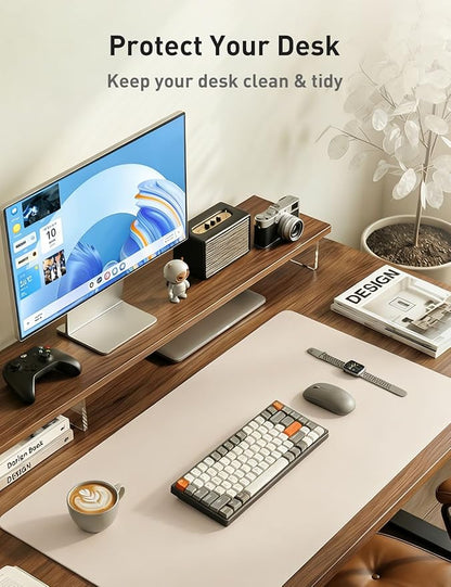 Aothia Faux Leather Desk Mat - Non - Slip PU Leather Desk Blotter, Waterproof Writing Surface, Large Desk Pad for Office & Home (Eggshell, 55" x 17") | Desk Pads Blotters - TrueDesk