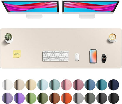 Aothia Faux Leather Desk Mat - Non - Slip PU Leather Desk Blotter, Waterproof Writing Surface, Large Desk Pad for Office & Home (Eggshell, 55" x 17") | Desk Pads Blotters - TrueDesk