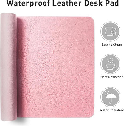 Aothia Faux Leather Desk Mat - Non - Slip PU Leather Desk Blotter, Waterproof Writing Surface, Large Desk Pad for Office & Home (Fairy Pink, 55" x 17") | Desk Pads Blotters - TrueDesk