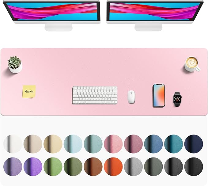 Aothia Faux Leather Desk Mat - Non - Slip PU Leather Desk Blotter, Waterproof Writing Surface, Large Desk Pad for Office & Home (Fairy Pink, 55" x 17") | Desk Pads Blotters - TrueDesk