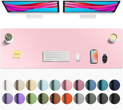 Aothia Faux Leather Desk Mat - Non - Slip PU Leather Desk Blotter, Waterproof Writing Surface, Large Desk Pad for Office & Home (Fairy Pink, 55" x 17") | Desk Pads Blotters - TrueDesk