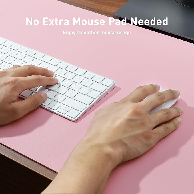 Aothia Faux Leather Desk Mat - Non - Slip PU Leather Desk Blotter, Waterproof Writing Surface, Large Desk Pad for Office & Home (Fairy Pink, 55" x 17") | Desk Pads Blotters - TrueDesk