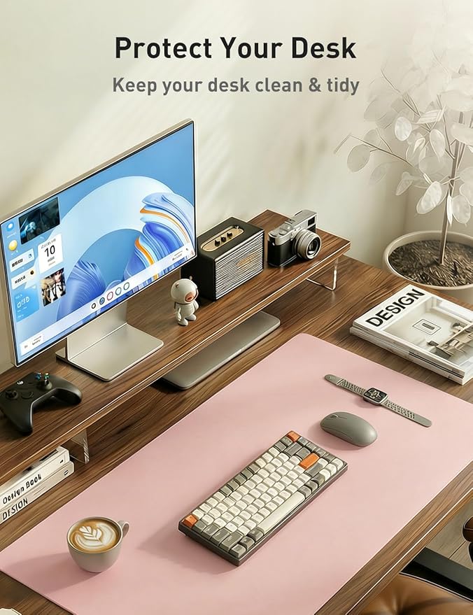 Aothia Faux Leather Desk Mat - Non - Slip PU Leather Desk Blotter, Waterproof Writing Surface, Large Desk Pad for Office & Home (Fairy Pink, 55" x 17") | Desk Pads Blotters - TrueDesk