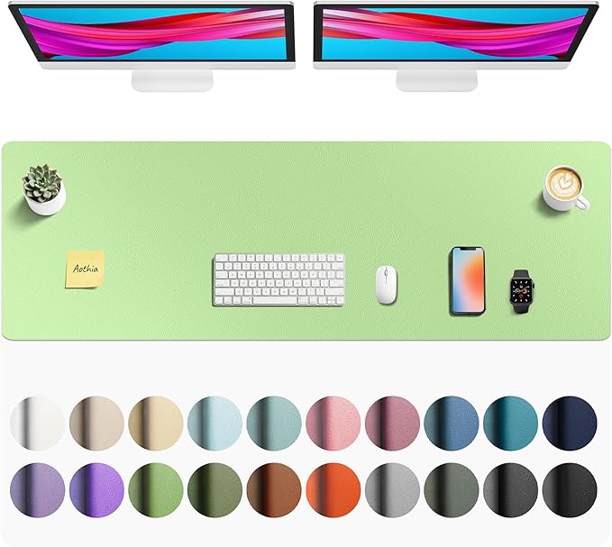 Aothia Faux Leather Desk Mat - Non - Slip PU Leather Desk Blotter, Waterproof Writing Surface, Large Desk Pad for Office & Home (Foam Green, 55" x 17") | Desk Pads Blotters - TrueDesk