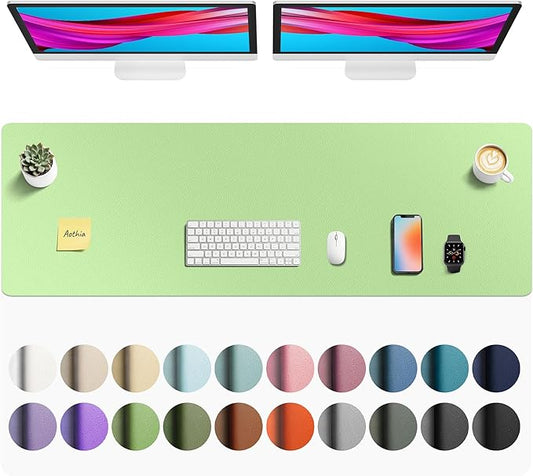 Aothia Faux Leather Desk Mat - Non - Slip PU Leather Desk Blotter, Waterproof Writing Surface, Large Desk Pad for Office & Home (Foam Green, 55" x 17") | Desk Pads Blotters - TrueDesk