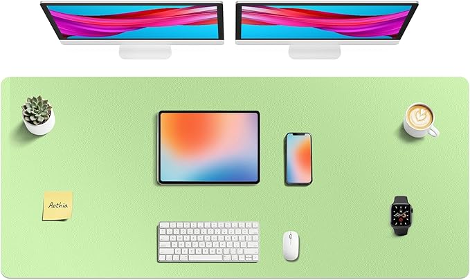 Aothia Faux Leather Desk Mat - Non - Slip PU Leather Desk Blotter, Waterproof Writing Surface, Large Desk Pad for Office & Home (Foam Green, 55" x 24") | Desk Pads Blotters - TrueDesk