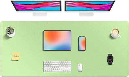 Aothia Faux Leather Desk Mat - Non - Slip PU Leather Desk Blotter, Waterproof Writing Surface, Large Desk Pad for Office & Home (Foam Green, 55" x 24") | Desk Pads Blotters - TrueDesk