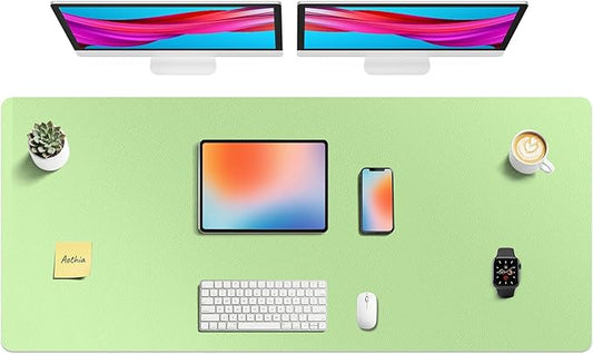 Aothia Faux Leather Desk Mat - Non - Slip PU Leather Desk Blotter, Waterproof Writing Surface, Large Desk Pad for Office & Home (Foam Green, 55" x 24") | Desk Pads Blotters - TrueDesk