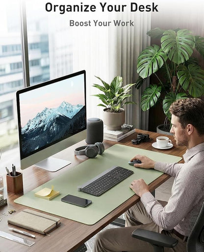 Aothia Faux Leather Desk Mat - Non - Slip PU Leather Desk Blotter, Waterproof Writing Surface, Large Desk Pad for Office & Home (Grass Green, 55" x 17") | Desk Pads Blotters - TrueDesk