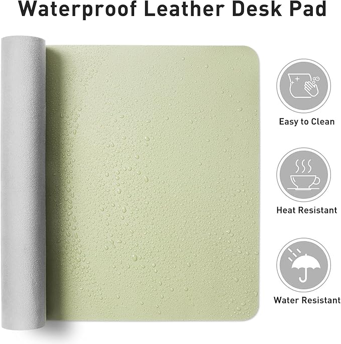 Aothia Faux Leather Desk Mat - Non - Slip PU Leather Desk Blotter, Waterproof Writing Surface, Large Desk Pad for Office & Home (Grass Green, 55" x 17") | Desk Pads Blotters - TrueDesk