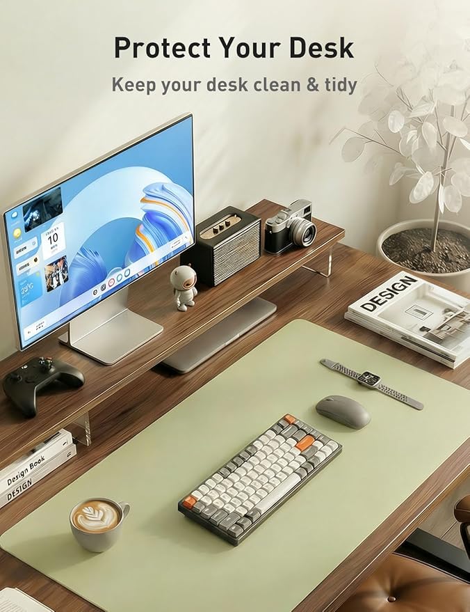 Aothia Faux Leather Desk Mat - Non - Slip PU Leather Desk Blotter, Waterproof Writing Surface, Large Desk Pad for Office & Home (Grass Green, 55" x 17") | Desk Pads Blotters - TrueDesk