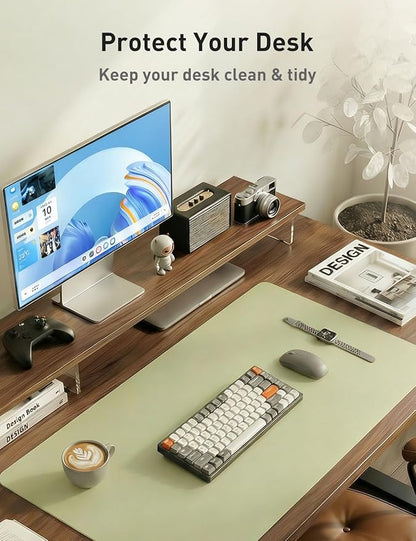 Aothia Faux Leather Desk Mat - Non - Slip PU Leather Desk Blotter, Waterproof Writing Surface, Large Desk Pad for Office & Home (Grass Green, 55" x 17") | Desk Pads Blotters - TrueDesk