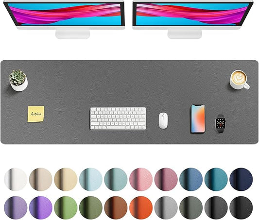 Aothia Faux Leather Desk Mat - Non - Slip PU Leather Desk Blotter, Waterproof Writing Surface, Large Desk Pad for Office & Home (Grey, 55" x 17") | Desk Pads Blotters - TrueDesk
