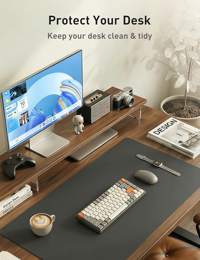 Aothia Faux Leather Desk Mat - Non - Slip PU Leather Desk Blotter, Waterproof Writing Surface, Large Desk Pad for Office & Home (Grey, 55" x 17") | Desk Pads Blotters - TrueDesk
