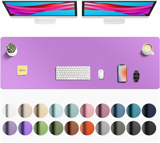 Aothia Faux Leather Desk Mat - Non - Slip PU Leather Desk Blotter, Waterproof Writing Surface, Large Desk Pad for Office & Home (Iris Violet, 55" x 17") | Desk Pads Blotters - TrueDesk
