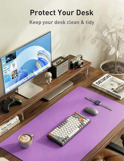Aothia Faux Leather Desk Mat - Non - Slip PU Leather Desk Blotter, Waterproof Writing Surface, Large Desk Pad for Office & Home (Iris Violet, 55" x 24") | Desk Pads Blotters - TrueDesk