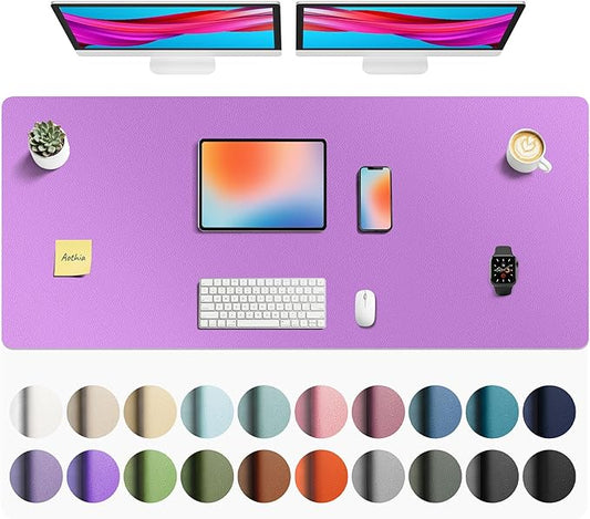 Aothia Faux Leather Desk Mat - Non - Slip PU Leather Desk Blotter, Waterproof Writing Surface, Large Desk Pad for Office & Home (Iris Violet, 55" x 24") | Desk Pads Blotters - TrueDesk