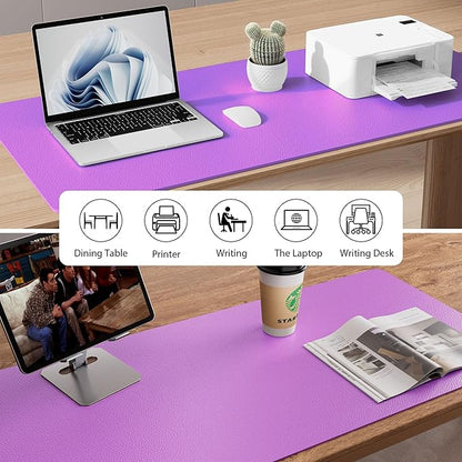 Aothia Faux Leather Desk Mat - Non - Slip PU Leather Desk Blotter, Waterproof Writing Surface, Large Desk Pad for Office & Home (Iris Violet, 55" x 24") | Desk Pads Blotters - TrueDesk