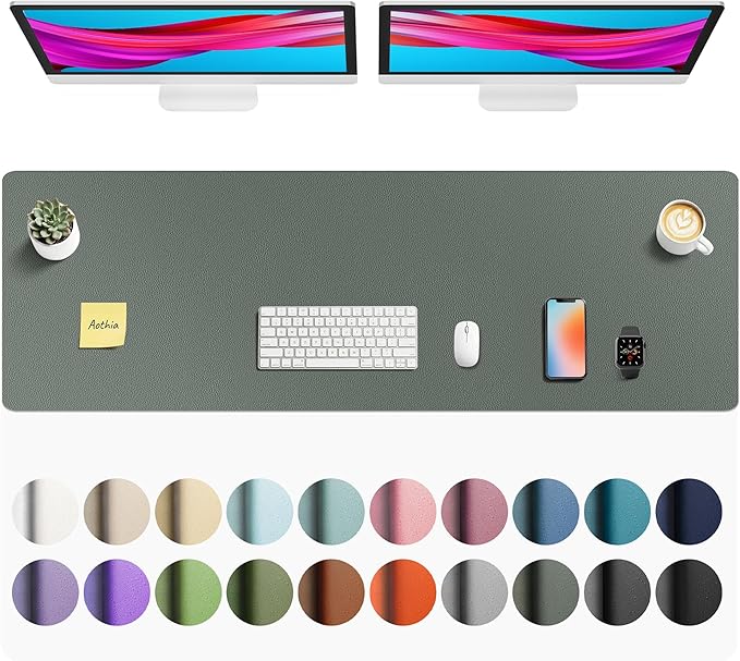 Aothia Faux Leather Desk Mat - Non - Slip PU Leather Desk Blotter, Waterproof Writing Surface, Large Desk Pad for Office & Home (Jungle Green, 55" x 17") | Desk Pads Blotters - TrueDesk