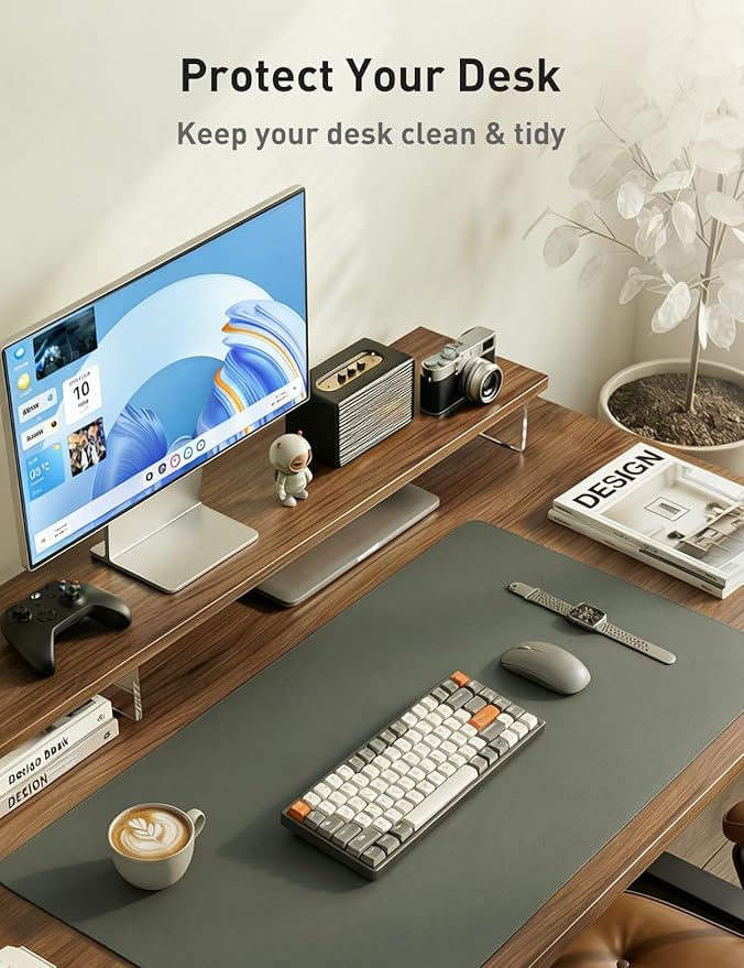 Aothia Faux Leather Desk Mat - Non - Slip PU Leather Desk Blotter, Waterproof Writing Surface, Large Desk Pad for Office & Home (Jungle Green, 55" x 17") | Desk Pads Blotters - TrueDesk
