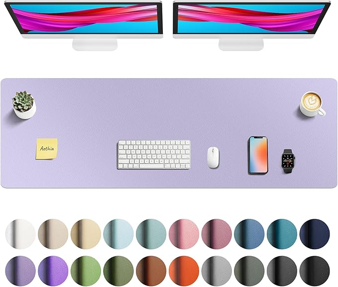 Aothia Faux Leather Desk Mat - Non - Slip PU Leather Desk Blotter, Waterproof Writing Surface, Large Desk Pad for Office & Home (Lavender, 55" x 17") | Desk Pads Blotters - TrueDesk