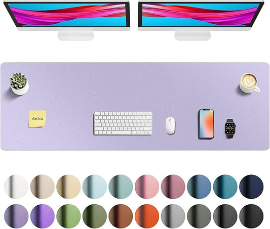 Aothia Faux Leather Desk Mat - Non - Slip PU Leather Desk Blotter, Waterproof Writing Surface, Large Desk Pad for Office & Home (Lavender, 55" x 17") | Desk Pads Blotters - TrueDesk