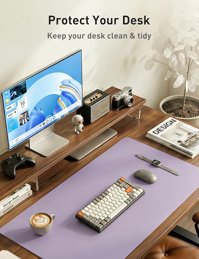 Aothia Faux Leather Desk Mat - Non - Slip PU Leather Desk Blotter, Waterproof Writing Surface, Large Desk Pad for Office & Home (Lavender, 55" x 17") | Desk Pads Blotters - TrueDesk