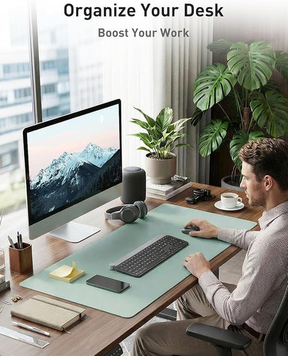 Aothia Faux Leather Desk Mat - Non - Slip PU Leather Desk Blotter, Waterproof Writing Surface, Large Desk Pad for Office & Home (Light Blue, 55" x 17") | Desk Pads Blotters - TrueDesk
