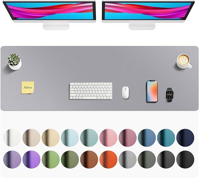 Aothia Faux Leather Desk Mat - Non - Slip PU Leather Desk Blotter, Waterproof Writing Surface, Large Desk Pad for Office & Home (Light Grey, 55" x 17") | Desk Pads Blotters - TrueDesk