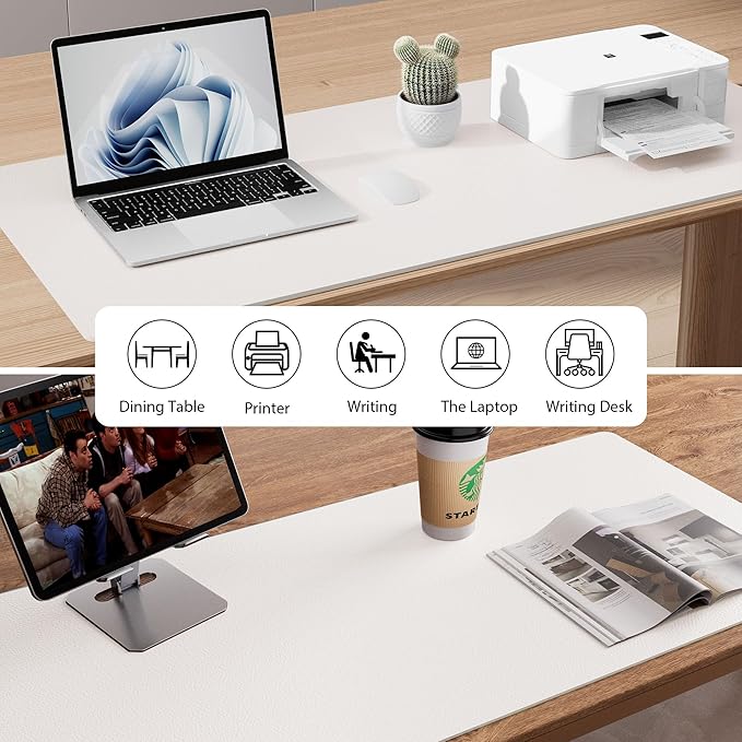 Aothia Faux Leather Desk Mat - Non - Slip PU Leather Desk Blotter, Waterproof Writing Surface, Large Desk Pad for Office & Home (Off - White, 55" x 17") | Desk Pads Blotters - TrueDesk