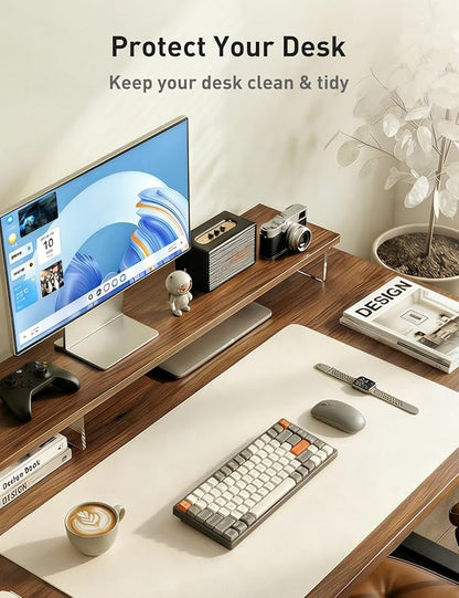Aothia Faux Leather Desk Mat - Non - Slip PU Leather Desk Blotter, Waterproof Writing Surface, Large Desk Pad for Office & Home (Off - White, 55" x 17") | Desk Pads Blotters - TrueDesk