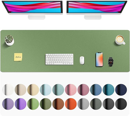 Aothia Faux Leather Desk Mat - Non - Slip PU Leather Desk Blotter, Waterproof Writing Surface, Large Desk Pad for Office & Home (Olive Green, 55" x 17") | Desk Pads Blotters - TrueDesk