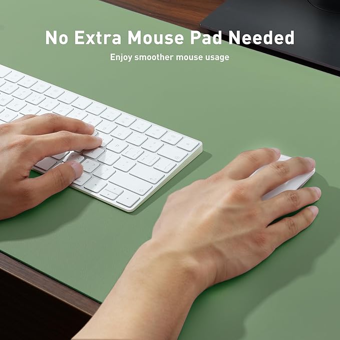 Aothia Faux Leather Desk Mat - Non - Slip PU Leather Desk Blotter, Waterproof Writing Surface, Large Desk Pad for Office & Home (Olive Green, 55" x 17") | Desk Pads Blotters - TrueDesk