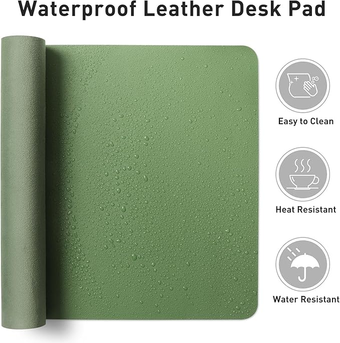 Aothia Faux Leather Desk Mat - Non - Slip PU Leather Desk Blotter, Waterproof Writing Surface, Large Desk Pad for Office & Home (Olive Green, 55" x 17") | Desk Pads Blotters - TrueDesk
