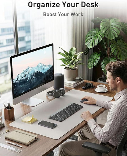 Aothia Faux Leather Desk Mat - Non - Slip PU Leather Desk Blotter, Waterproof Writing Surface, Large Desk Pad for Office & Home (Pale Lavender White, 55" x 17") | Desk Pads Blotters - TrueDesk