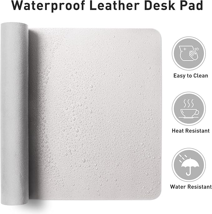 Aothia Faux Leather Desk Mat - Non - Slip PU Leather Desk Blotter, Waterproof Writing Surface, Large Desk Pad for Office & Home (Pale Lavender White, 55" x 17") | Desk Pads Blotters - TrueDesk