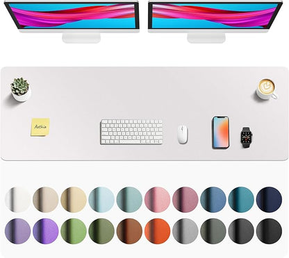 Aothia Faux Leather Desk Mat - Non - Slip PU Leather Desk Blotter, Waterproof Writing Surface, Large Desk Pad for Office & Home (Pale Lavender White, 55" x 17") | Desk Pads Blotters - TrueDesk