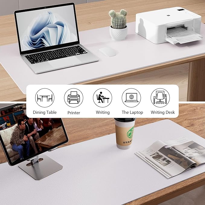 Aothia Faux Leather Desk Mat - Non - Slip PU Leather Desk Blotter, Waterproof Writing Surface, Large Desk Pad for Office & Home (Pale Lavender White, 55" x 17") | Desk Pads Blotters - TrueDesk