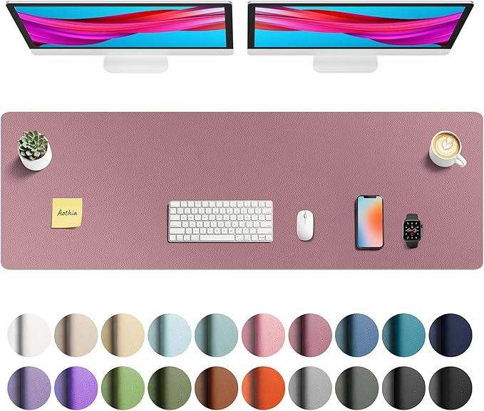 Aothia Faux Leather Desk Mat - Non - Slip PU Leather Desk Blotter, Waterproof Writing Surface, Large Desk Pad for Office & Home (Purple, 55" x 17") | Desk Pads Blotters - TrueDesk