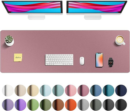 Aothia Faux Leather Desk Mat - Non - Slip PU Leather Desk Blotter, Waterproof Writing Surface, Large Desk Pad for Office & Home (Purple, 55" x 17") | Desk Pads Blotters - TrueDesk