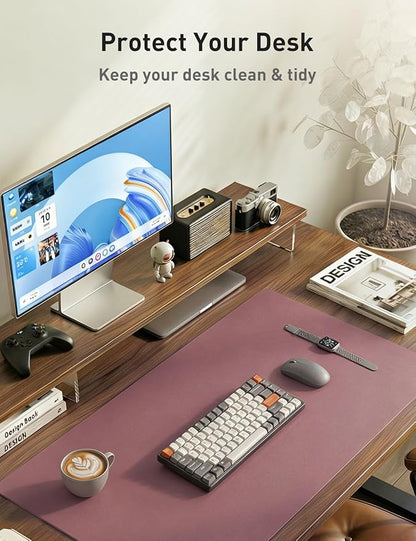 Aothia Faux Leather Desk Mat - Non - Slip PU Leather Desk Blotter, Waterproof Writing Surface, Large Desk Pad for Office & Home (Purple, 55" x 17") | Desk Pads Blotters - TrueDesk