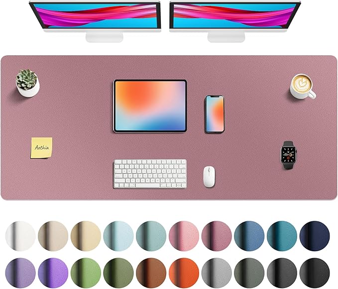 Aothia Faux Leather Desk Mat - Non - Slip PU Leather Desk Blotter, Waterproof Writing Surface, Large Desk Pad for Office & Home (Purple, 55" x 24") | Desk Pads Blotters - TrueDesk