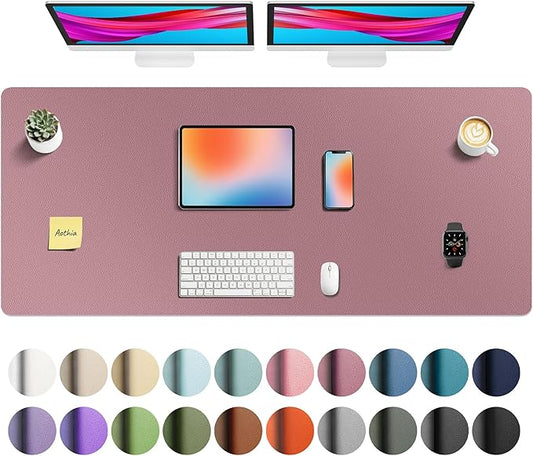 Aothia Faux Leather Desk Mat - Non - Slip PU Leather Desk Blotter, Waterproof Writing Surface, Large Desk Pad for Office & Home (Purple, 55" x 24") | Desk Pads Blotters - TrueDesk