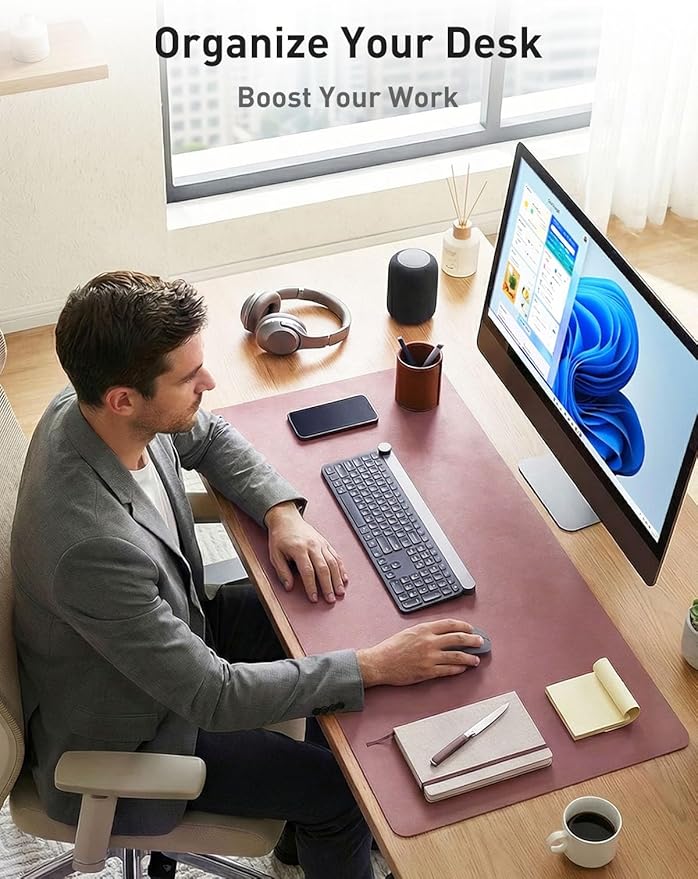 Aothia Faux Leather Desk Mat - Non - Slip PU Leather Desk Blotter, Waterproof Writing Surface, Large Desk Pad for Office & Home (Purple, 55" x 24") | Desk Pads Blotters - TrueDesk