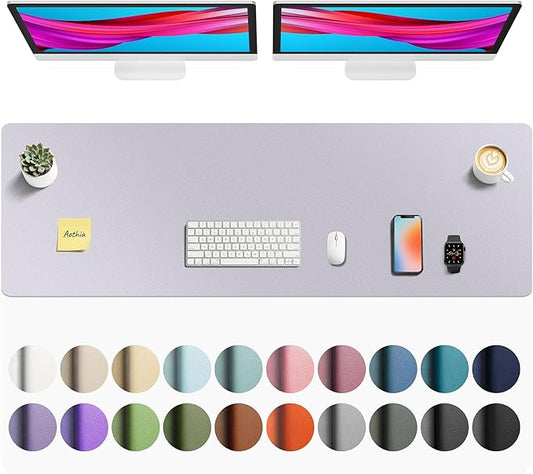 Aothia Faux Leather Desk Mat - Non - Slip PU Leather Desk Blotter, Waterproof Writing Surface, Large Desk Pad for Office & Home (Smoky Lavender, 55" x 17") | Desk Pads Blotters - TrueDesk