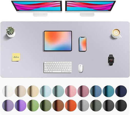 Aothia Faux Leather Desk Mat - Non - Slip PU Leather Desk Blotter, Waterproof Writing Surface, Large Desk Pad for Office & Home (Smoky Lavender, 55" x 24") | Desk Pads Blotters - TrueDesk