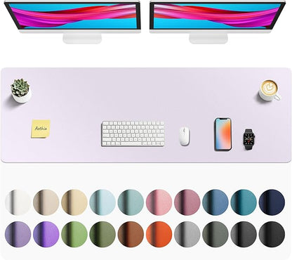 Aothia Faux Leather Desk Mat - Non - Slip PU Leather Desk Blotter, Waterproof Writing Surface, Large Desk Pad for Office & Home (Soft Lavender, 55" x 17") | Desk Pads Blotters - TrueDesk