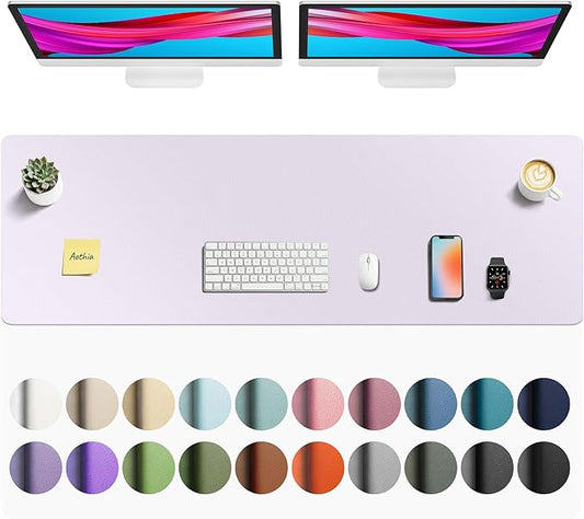 Aothia Faux Leather Desk Mat - Non - Slip PU Leather Desk Blotter, Waterproof Writing Surface, Large Desk Pad for Office & Home (Soft Lavender, 55" x 17") | Desk Pads Blotters - TrueDesk