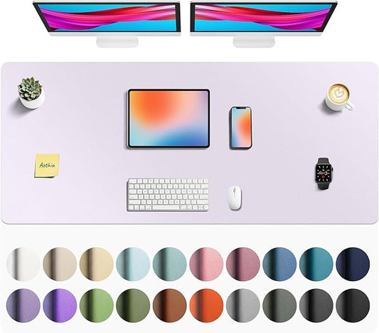 Aothia Faux Leather Desk Mat - Non - Slip PU Leather Desk Blotter, Waterproof Writing Surface, Large Desk Pad for Office & Home (Soft Lavender, 55" x 24") | Desk Pads Blotters - TrueDesk