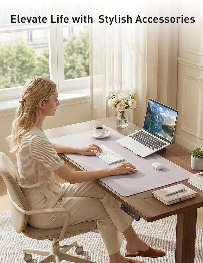 Aothia Faux Leather Desk Mat - Non - Slip PU Leather Desk Blotter, Waterproof Writing Surface, Large Desk Pad for Office & Home (Soft Lavender, 55" x 24") | Desk Pads Blotters - TrueDesk